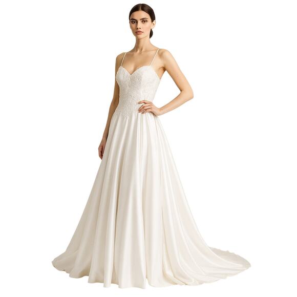 St Tropez Wedding Dress Womens S White Ballgown Beaded Bodice Tulle Train Bridal - Picture 1 of 15